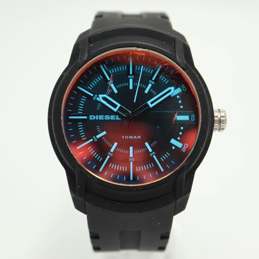 Diesel Armbar Black Mens 44mm Watch Iridescent Crystal DZ1819 w New Battery